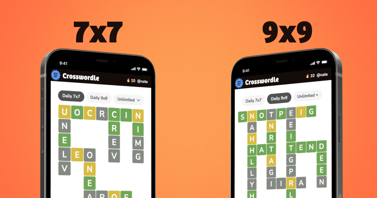 Crosswordle 7x7 vs 9x9