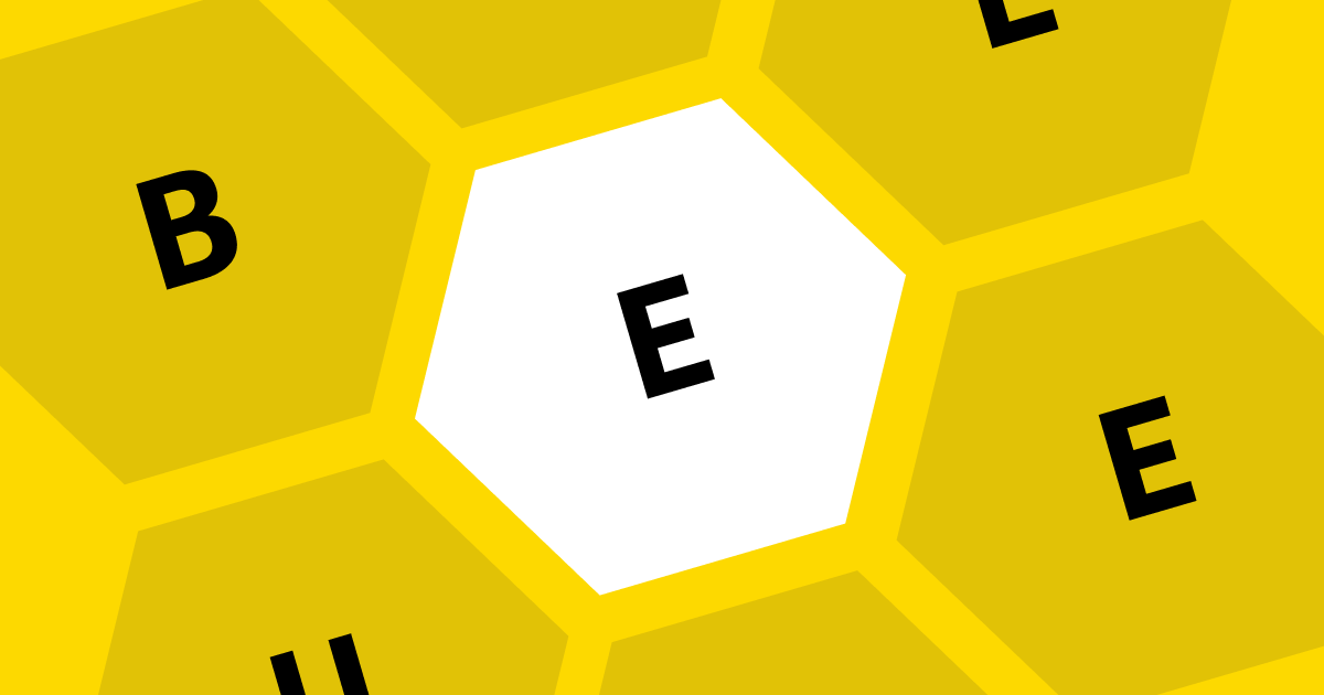 NYT Spelling Bee hexagonal letter grid with center letter highlighted