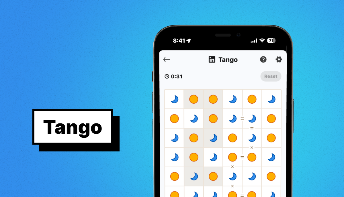 Tango mobile game screen showing a symbol-based logic puzzle grid beside the label Tango.