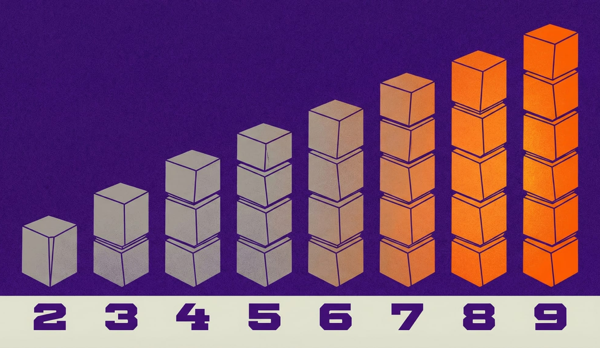 Kakuro run lengths from 2-cell to 9-cell shown as ascending columns representing increasing complexity