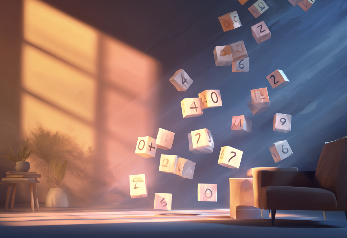 Numbered blocks with numbers falling from the sky