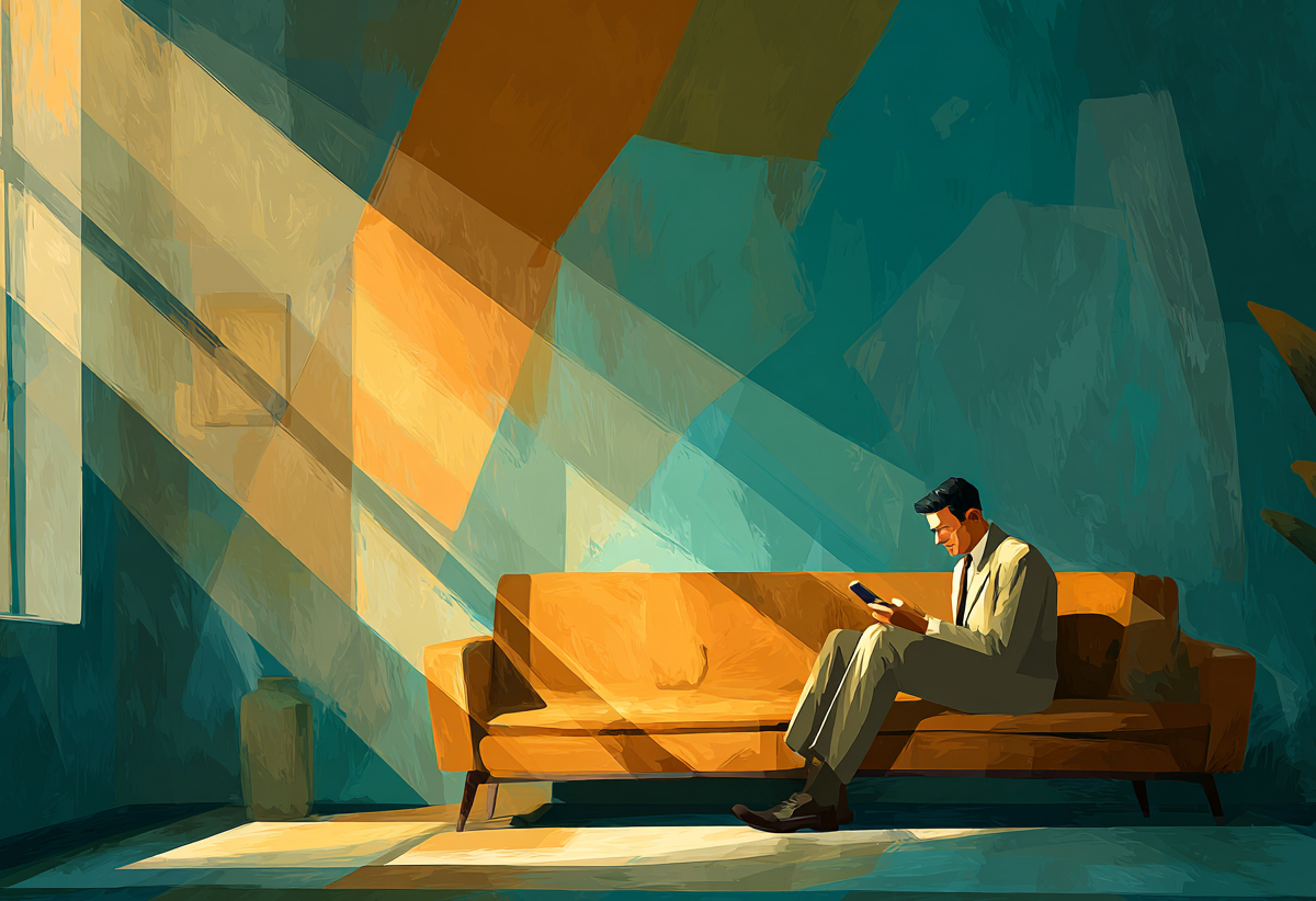 An adult man playing brain games on his phone