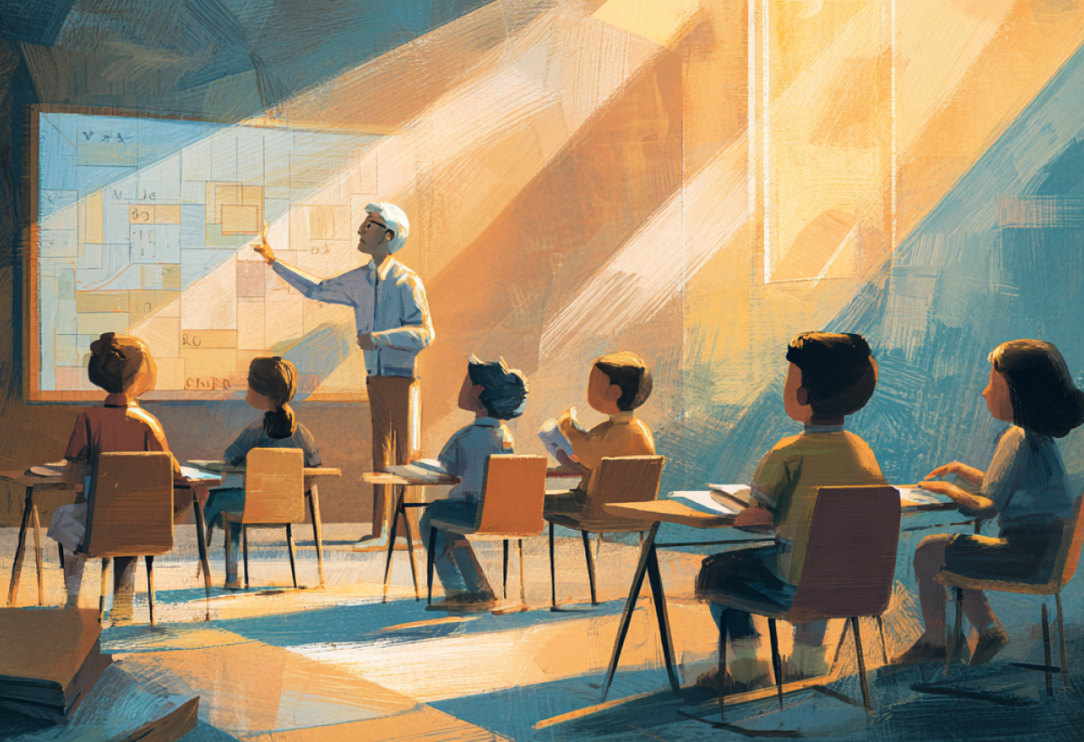 A teacher teaching students daily math challenges