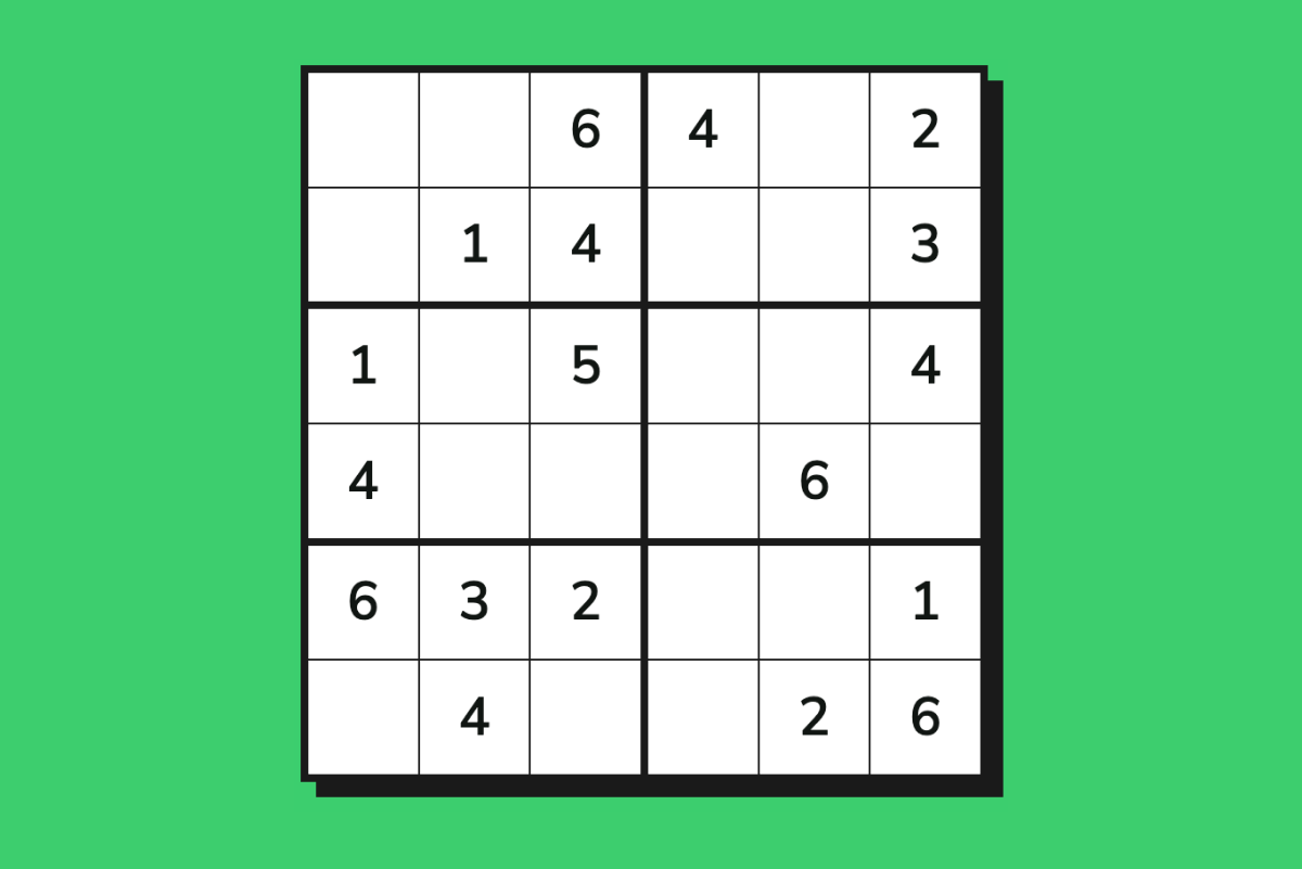 A blank 6x6 sudoku puzzle grid with pre-filled numbers as starting clues, ready to solve