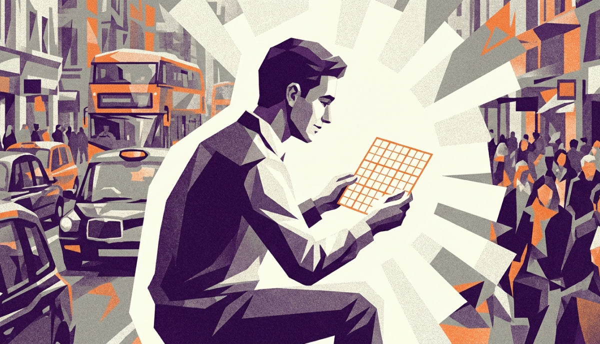 Man sitting in a chaotic environment in peace