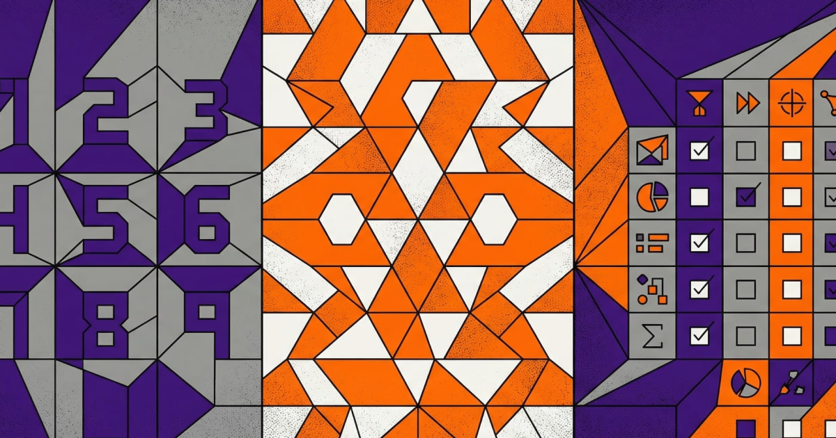 Brain puzzles geometric illustration with number grids, logic patterns, and visual puzzle elements